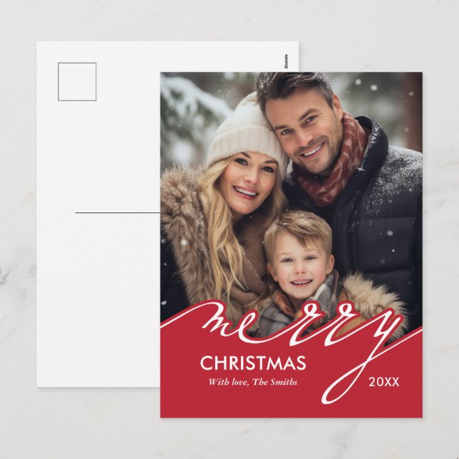 Cartão Postal De Festividades Foto de Natal de Script Muito Feliz (Frente/Verso)