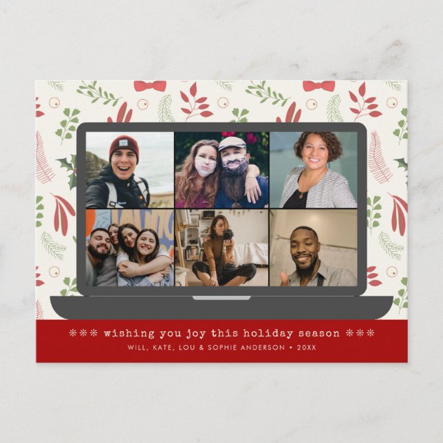 Cartão Postal De Festividades Foto de Natal do Modern Virtual Video Meeting 6 (Frente)