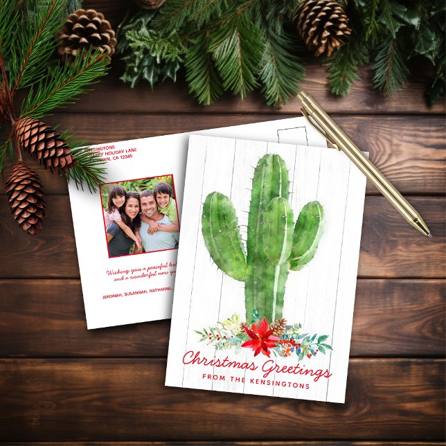 Cartão Postal De Festividades Foto de Natal do Rustic Desert Cactus (Rustic Desert Cactus Christmas Holiday Photo Postcard)