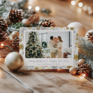 Cartão Postal De Festividades Foto de Natal Elegante Dourada e Silver Snowflake