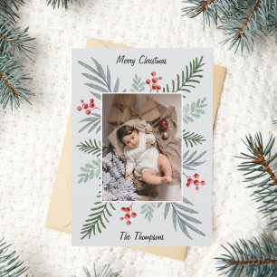 Cartão Postal De Festividades Foto de Natal Elegante e Botânica Desenhada à Mão