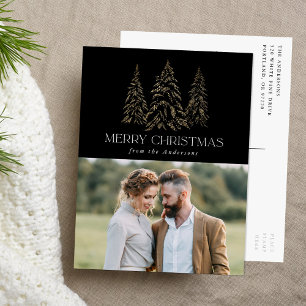 Cartão Postal De Festividades Foto de Natal feliz com pinheiro preto