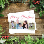 Cartão Postal De Festividades Foto de Natal Feliz e Triplo de Script Moderno<br><div class="desc">Este lindo cartão de fotos de feriado apresenta três fotos e a saudação "Feliz Natal". A design é simples, mas elegante. Este design acomoda duas fotos verticais e uma horizontais. No verso, você encontrará muito espaço para escrever sua saudação pessoal e o endereço do destinatário. Cartões postais são uma maneira...</div>
