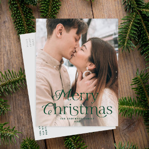 Cartão Postal De Festividades Foto de Natal Feliz Elegance Verde