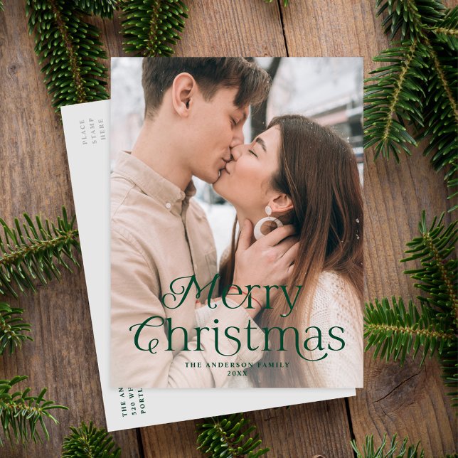 Cartão Postal De Festividades Foto de Natal Feliz Elegance Verde (Criador carregado)