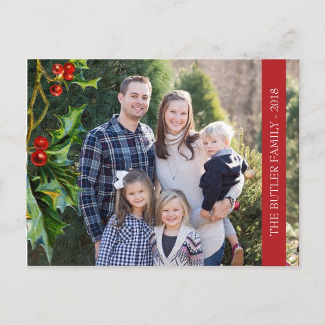 Cartão Postal De Festividades Foto de Natal Holly e Berry Holiday (Frente)