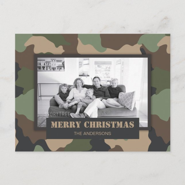 Cartão Postal De Festividades Foto de Natal Militar Camo (Frente)