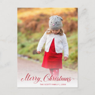 Cartão Postal De Festividades Foto de Natal Moderno com Letra Vermelha Elegante