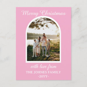Cartão Postal De Festividades Foto de Natal Personalizada Rosa Feliz Natal
