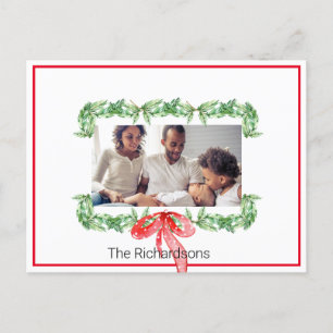 Cartão Postal De Festividades Foto de Natal Spotlight Garland Red Frame