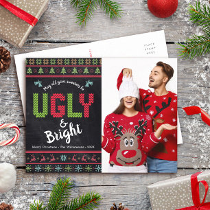 Cartão Postal De Festividades Foto de Natal Suéter Feio Nórdico Quadro de Giz Di