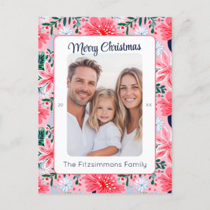 Cartão Postal De Festividades Foto de Natal Tropical Rosa Vibrante