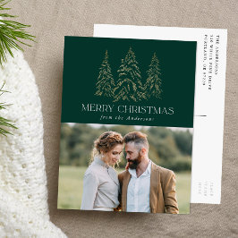 Cartão Postal De Festividades Foto de Natal Verde Pinheiro de Inverno Brilhante