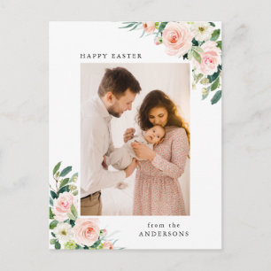 Cartão Postal De Festividades Foto de Páscoa Floral com Aquarela Rosada