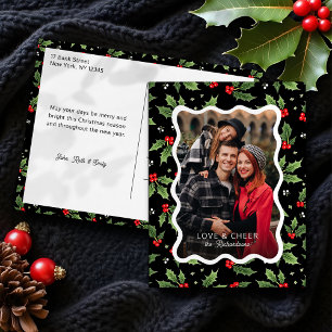 Cartão Postal De Festividades Foto de Quadro de Onda Holly de Natal preto a negr