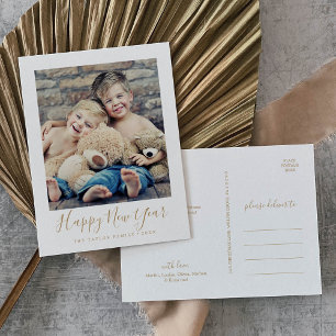 Cartão Postal De Festividades Foto de retrato de Feliz ano novo Dourado minimali