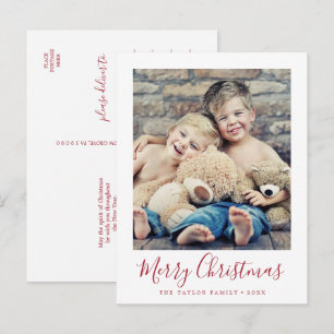 Cartão Postal De Festividades Foto de Retrato de Natal Vermelho Minimalista