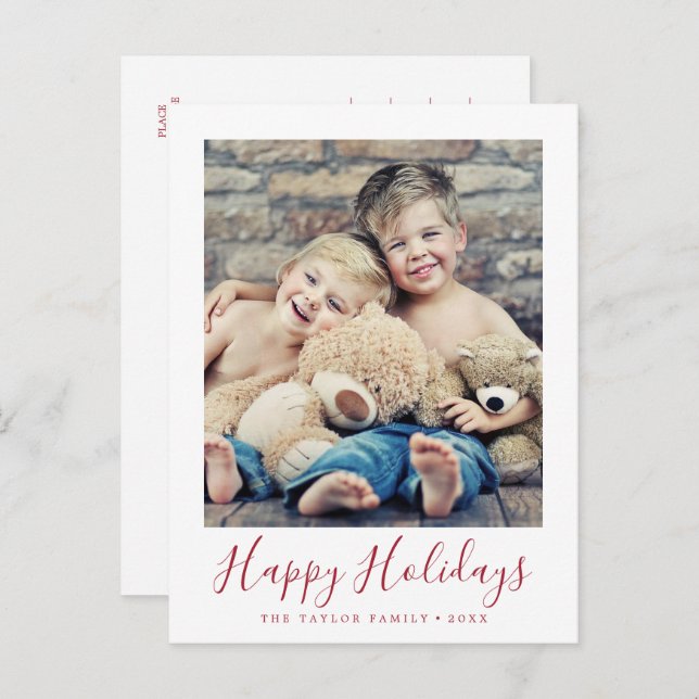 Cartão Postal De Festividades Foto de Retrato sobre Feriados Vermelhos Minimalis (Frente/Verso)