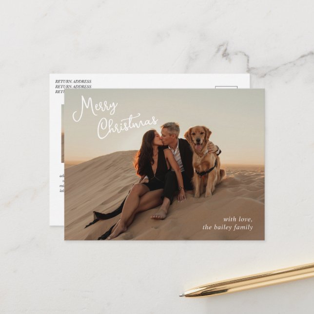Cartão Postal De Festividades Foto de Script Whimsical no Natal Moderno (Frente/Verso In Situ)