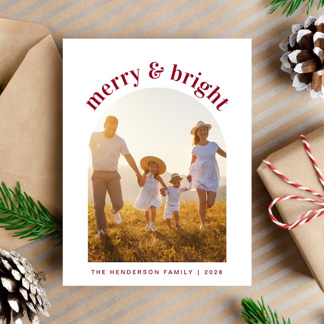 Cartão Postal De Festividades Foto do Arco de Natal Brilhante da feliz (Share the love and warmth of the season with your personalized photo Christmas card)