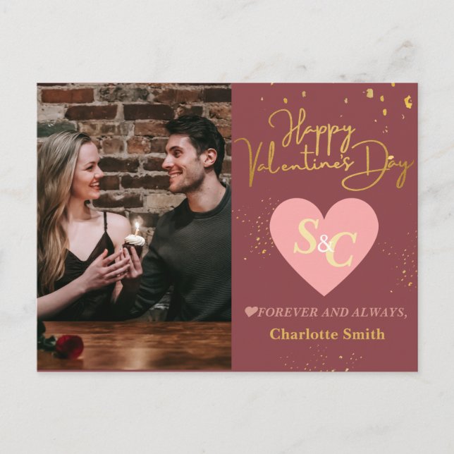 Cartão Postal De Festividades Foto do casal do Monograma do Elegant Love (Frente)