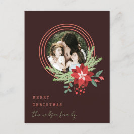 Cartão Postal De Festividades Foto do Círculo Vermelho Brown Poinsettia Feliz Na