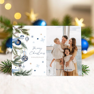 Cartão Postal De Festividades Foto do Enfeites de natal branco azul Elegante