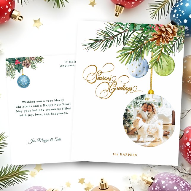 Cartão Postal De Festividades Foto do Enfeites de natal do Pinheiro de Saudações (Criador carregado)