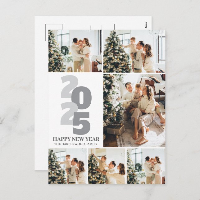 Cartão Postal De Festividades Foto do Feliz ano novo 6 Elegante Simples (Frente/Verso)