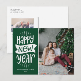 Cartão Postal De Festividades Foto do Feliz ano novo Verde da Tipografia Russa