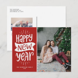 Cartão Postal De Festividades Foto do Feliz ano novo Vermelho da Tipografia Russ