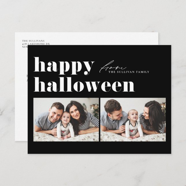 Cartão Postal De Festividades Foto do Feliz Dia das Bruxas em Preto (Frente/Verso)