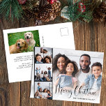 Cartão Postal De Festividades Foto do feliz roteiro de Natal 5<br><div class="desc">Cartão postal de férias moderno,  com a sua fotografia guardada num filme de três fotografias quadradas,  "Feliz Natal" num roteiro festivo e o seu nome numa simples tipografia. Adicione uma foto de 5 e sua mensagem sazonal personalizada no verso.</div>