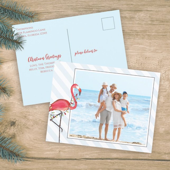 Cartão Postal De Festividades Foto do orçamento das luzes de Natal Flamingo Holi (Criador carregado)