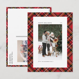 Cartão Postal De Festividades Foto do padrão de Xadrez Red Tartan Clássico