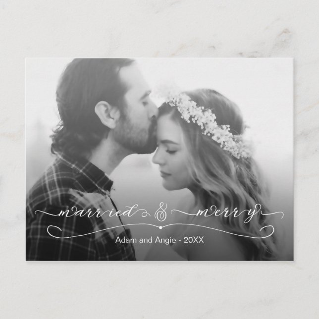 Cartão Postal De Festividades Foto do primeiro Natal casada e Feliz (Frente)