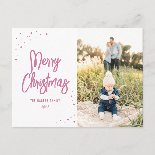 Cartão Postal De Festividades Foto do Script de Neve Rosa Quente (Frente)