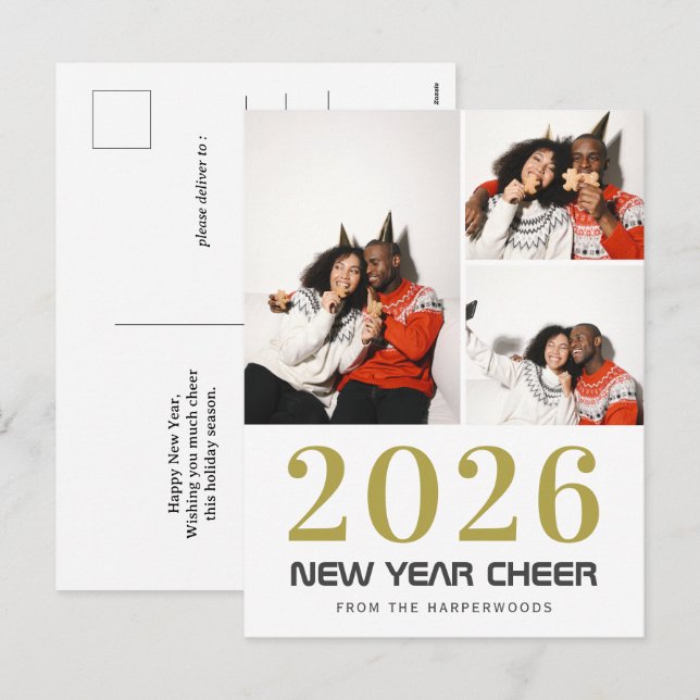Cartão Postal De Festividades Foto do Simples Elegante Moderno Feliz ano novo 3 (Frente/Verso)