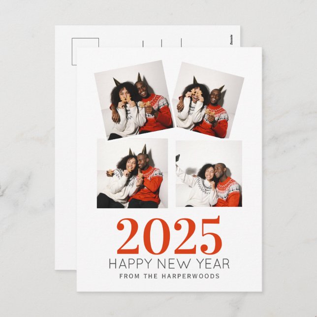 Cartão Postal De Festividades Foto do Simples Elegante Moderno Feliz ano novo 3 (Frente/Verso)