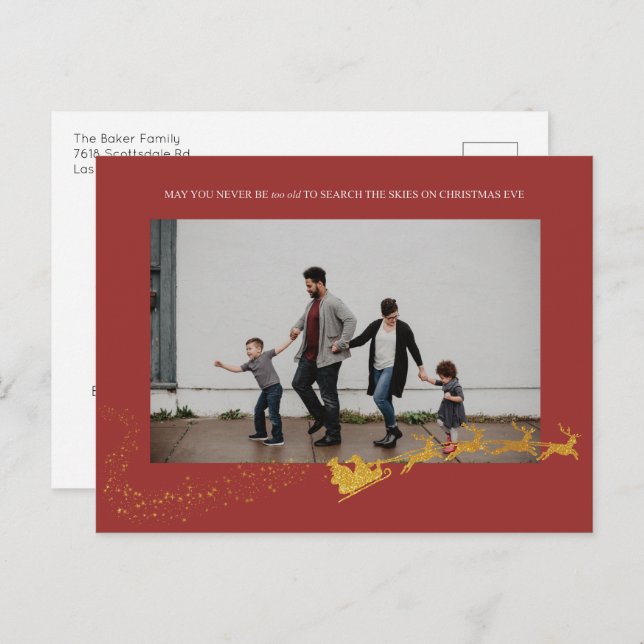 Cartão Postal De Festividades Foto Dourada Glitter de Falência Vermelha Nunca Mu (Frente/Verso)