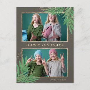 Cartão Postal De Festividades Foto Dourada Múltipla de Folhagem de inverno