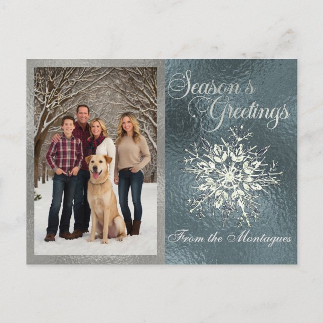 Cartão Postal De Festividades Foto e Floco de Neve de Prata (Frente)