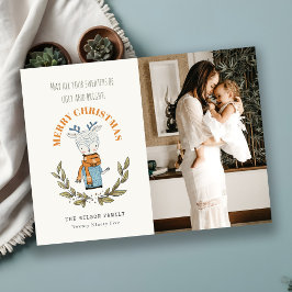 Cartão Postal De Festividades Foto Engraçada Feia Suéter Leafy Reindeer Natal