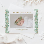 Cartão Postal De Festividades Foto Feliz Natal do Winter Pine Agulha Garland<br><div class="desc">Feliz Natal! Mande seus desejos festivos para a família e amigos com este tema verde cartão postal de Natal. Apresenta agulha de pinheiro de aquarela e tipografia clássica. Personalize adicionando nomes, fotos, mensagens e outros detalhes. Este cartão de Natal do pinho agulha está disponível numa variedade de estoques de cartão....</div>