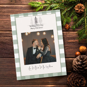 Cartão Postal De Festividades Foto Feliz Natal Simples Xadrez Verde Elegante