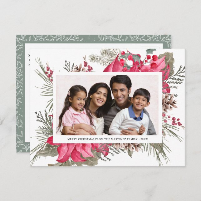 Cartão Postal De Festividades Foto Festiva Red Poinsettia Floral (Frente/Verso)