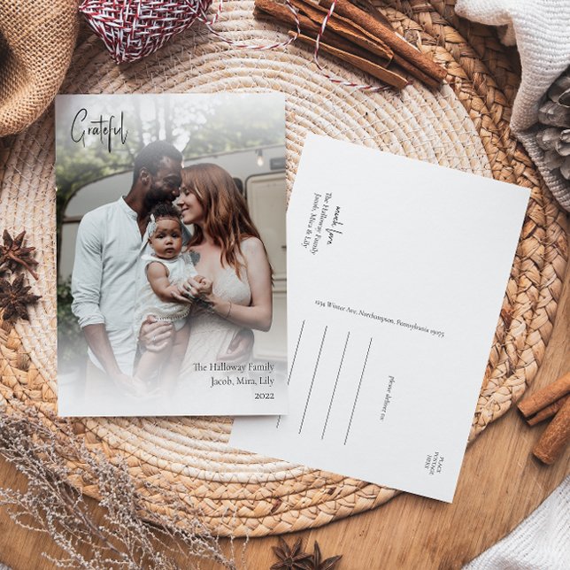 Cartão Postal De Festividades Foto Grateful Cheio de Script Manuscrito Moderno (Criador carregado)