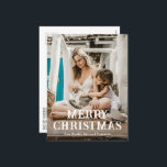 Cartão Postal De Festividades Foto mínima do Natal moderno<br><div class="desc">Cartaz de Natal moderno com um design simples e mínimo com "Feliz Natal" numa fotografia divertida e ousada sobre a sua foto favorita. O verso tem uma segunda imagem junto com sua mensagem personalizada em preto e branco.</div>