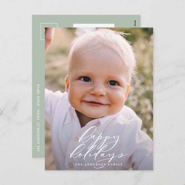 Cartão Postal De Festividades Foto mínima moderna feriado elegante de Natal (Frente/Verso)