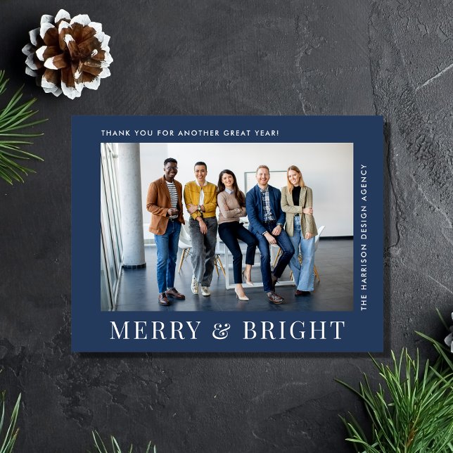 Cartão Postal De Festividades Foto moderna Blue Business Natal (Spread warmth, appreciation, and gratitude to your valued customers, clients, employees and partners)